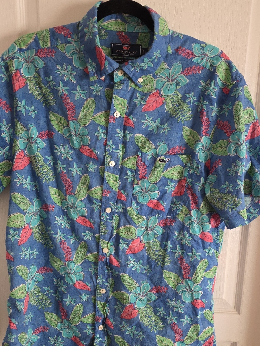 Vineyard Vines Blue Floral Tropical Short-Sleeve Button-Down Shirt